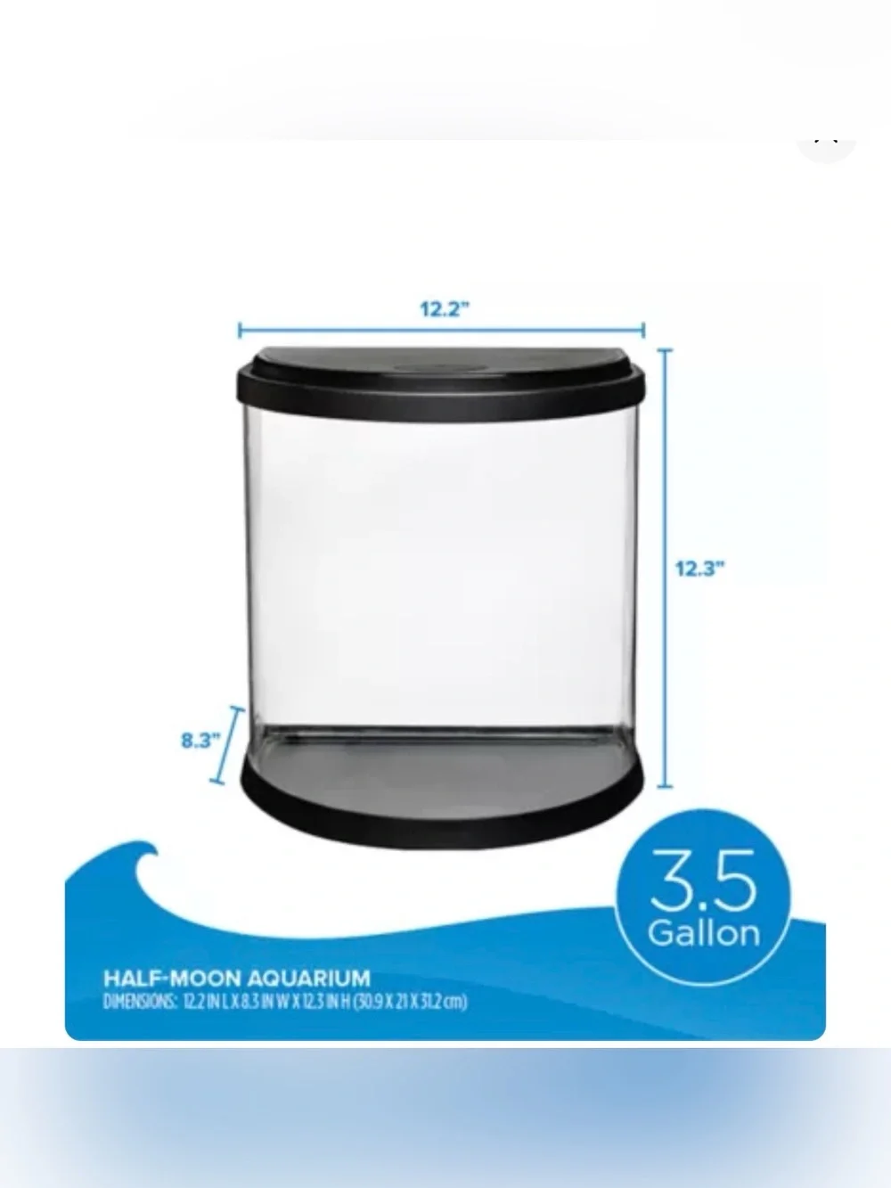3.5 Gallon Half Moon Aquarium with LED Light and Filter